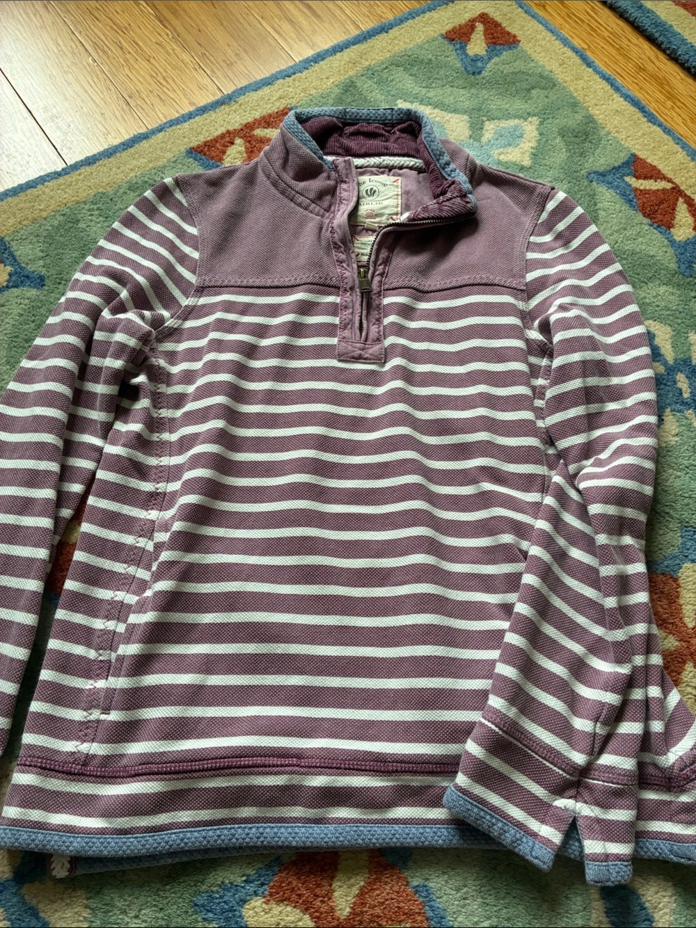 Fat Face The Iconic Arlie Striped Half-Zip Sweater - Dusty Mauve/White Sz 4